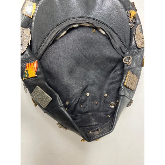 Harley Davidson Leather Cap with Pinback Pins Newsboy 2Large 26 Pins Vintage - Picture 10 of 14